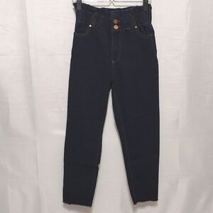 Black Label High Waisted Frayed Hem Skinny Jeans Medium Dark Wash Denim